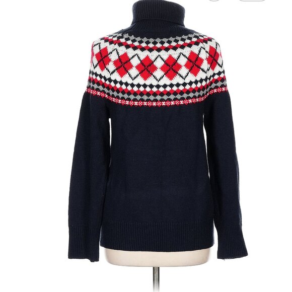 Blue, argyle turtleneck sweater Size Medium - Picture 3 of 3